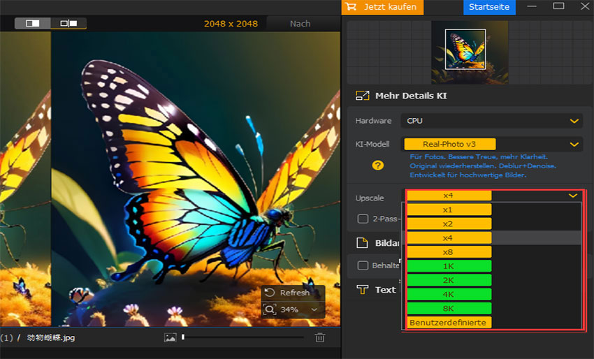 Aiarty Image Enhancer Choose Resolution